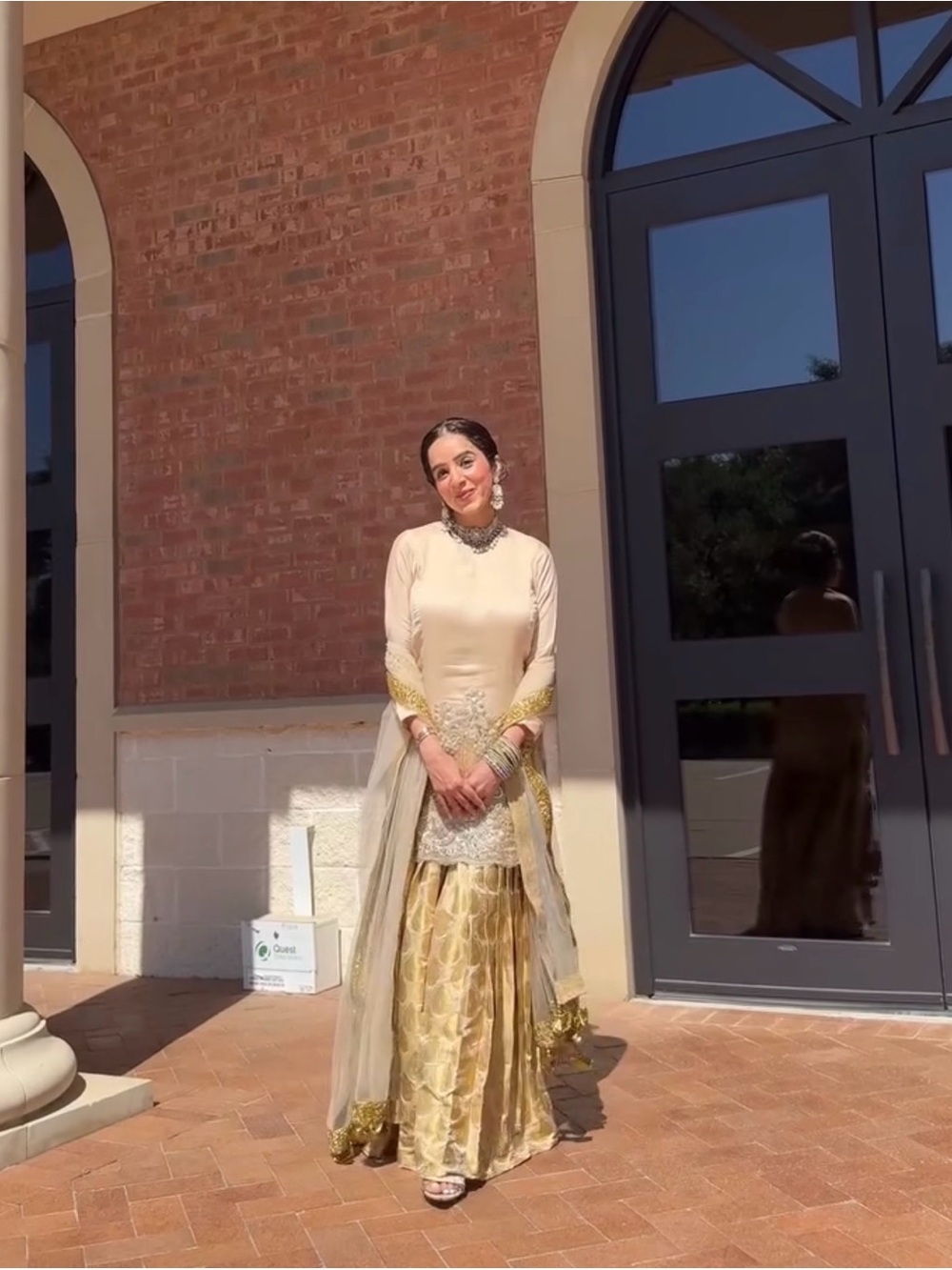 Elegant Cream and Gold Sharara Set